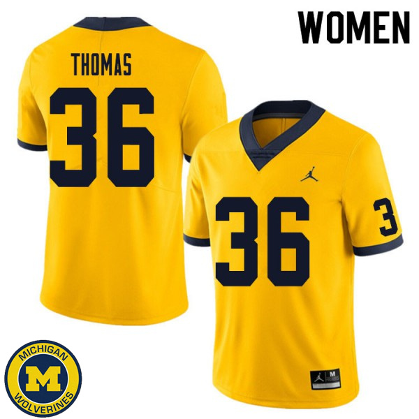 Womens University of Michigan #36 Charles Thomas Yellow Official Game Jersey